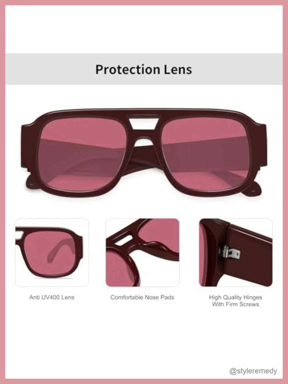 Retro Oversized Aviator Sunglasses Square Double Bridge UV400 Protection